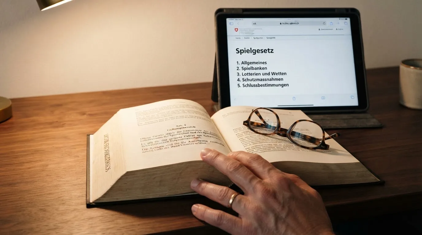 Amtliches Schreiben mit Stempel auf einem Schreibtisch neben einem Gesetzbuch — 10 franken bonus ohne einzahlung casino