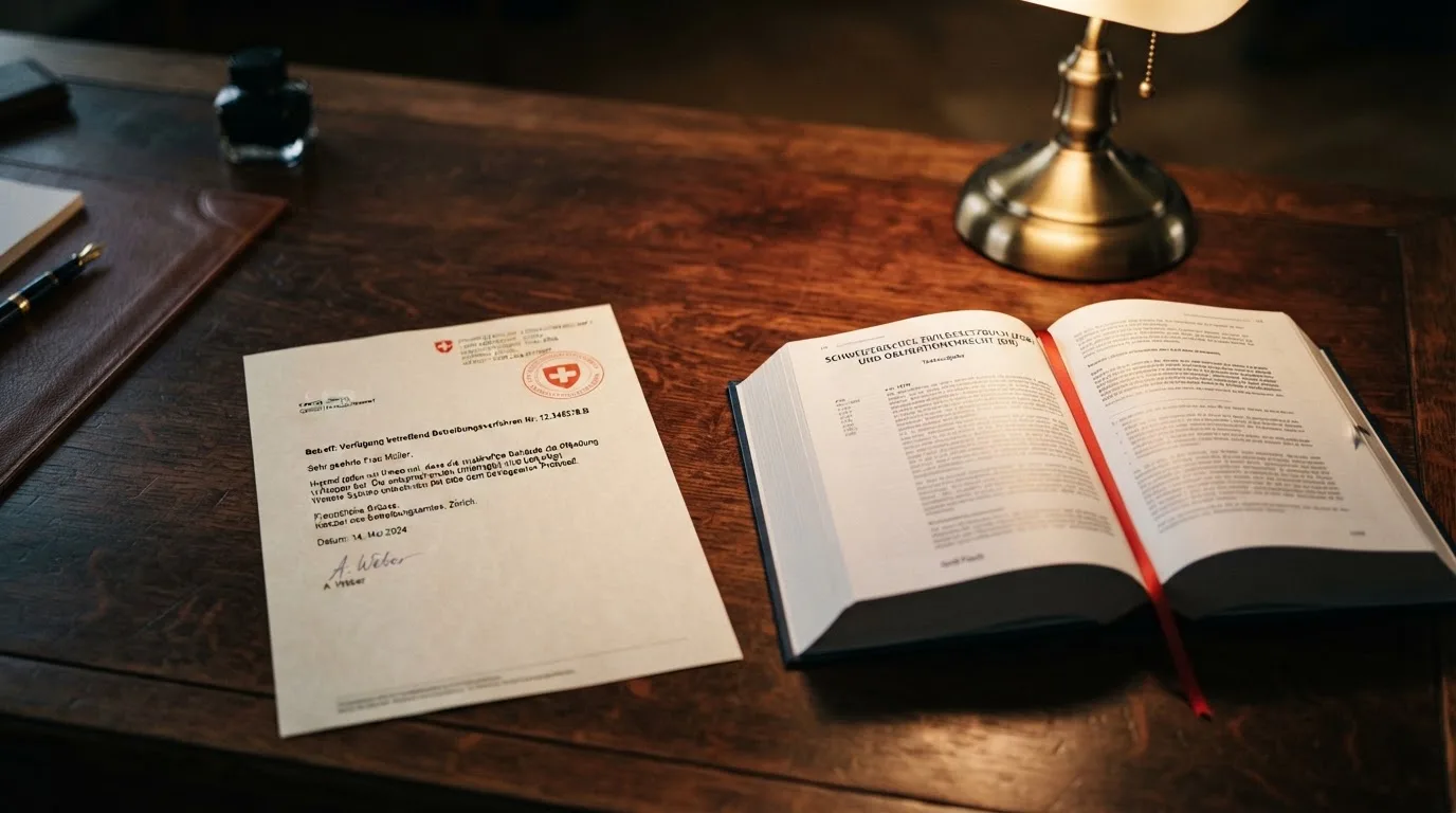 Amtliches Schreiben mit Stempel auf einem Schreibtisch neben einem Gesetzbuch — 40 franken bonus ohne einzahlung casino