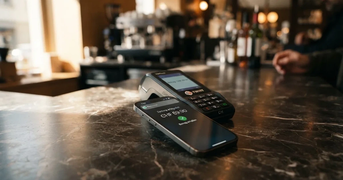 Kartenterminal und Smartphone mit einer ausstehenden Zahlungsbenachrichtigung — 5 franken bonus ohne einzahlung casino