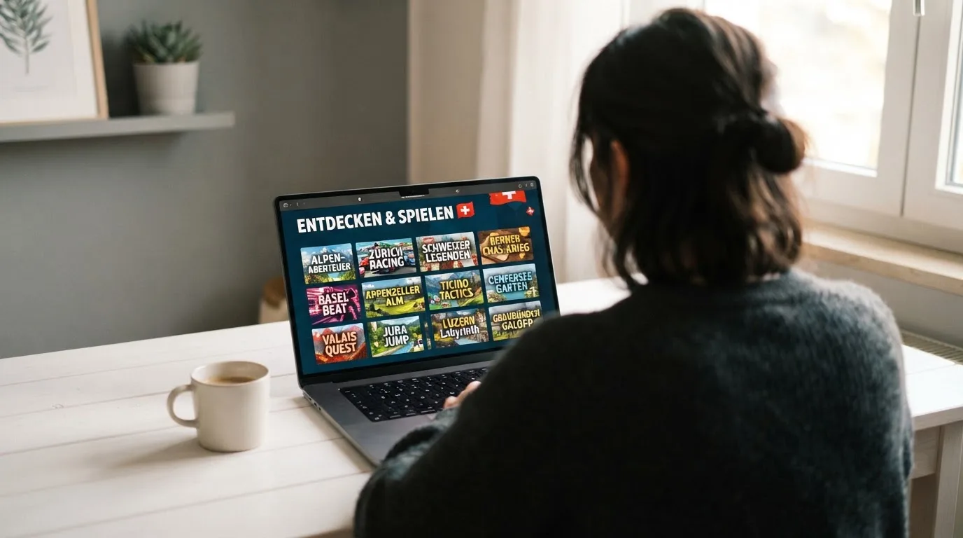 Person am Laptop liest eine Übersichtsseite zu Geldspielen im Internet — beste auszahlungsquote online casino