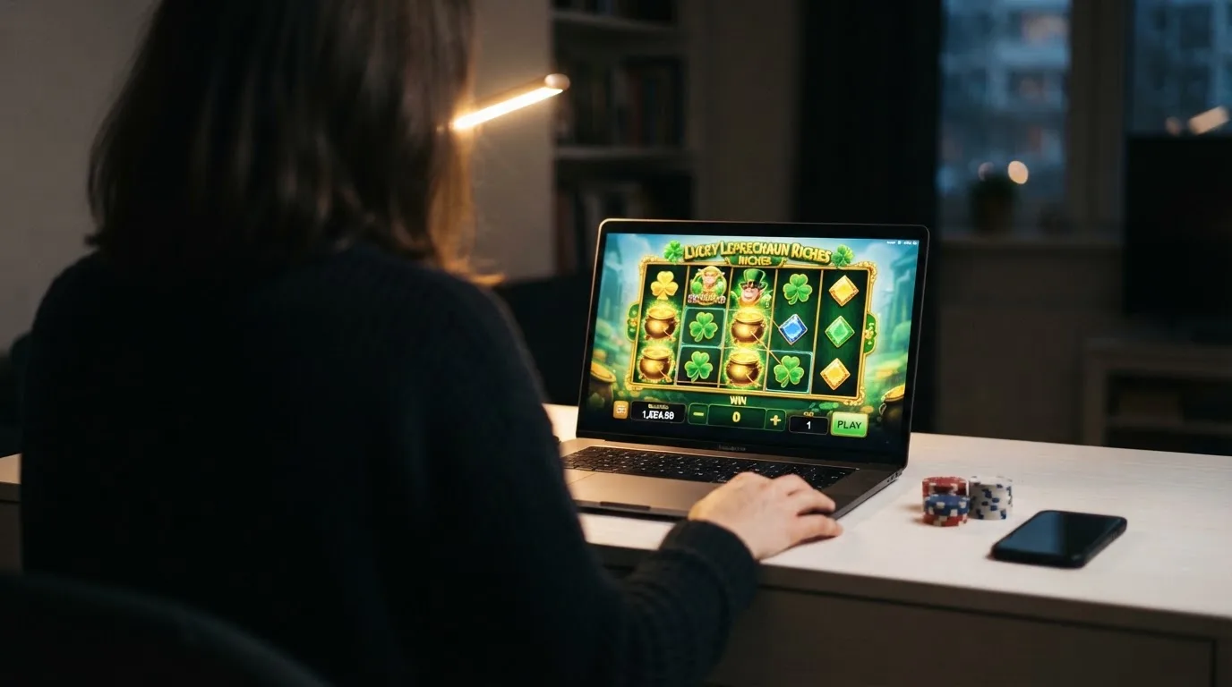 Person am Laptop liest eine Übersichtsseite zu Geldspielen im Internet — beste casino mit schneller auszahlung