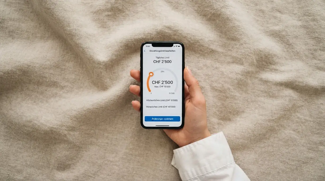 Hand hält ein Smartphone mit einem Formular zur Einzahlungsgrenze, ruhige Stimmung — beste online casino ausland