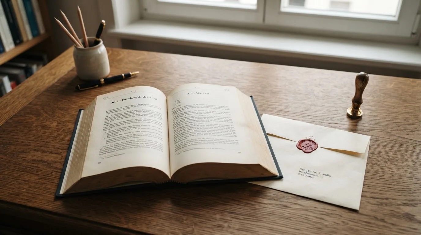 Amtliches Schreiben mit Stempel auf einem Schreibtisch neben einem Gesetzbuch — beste online spielothek casinos