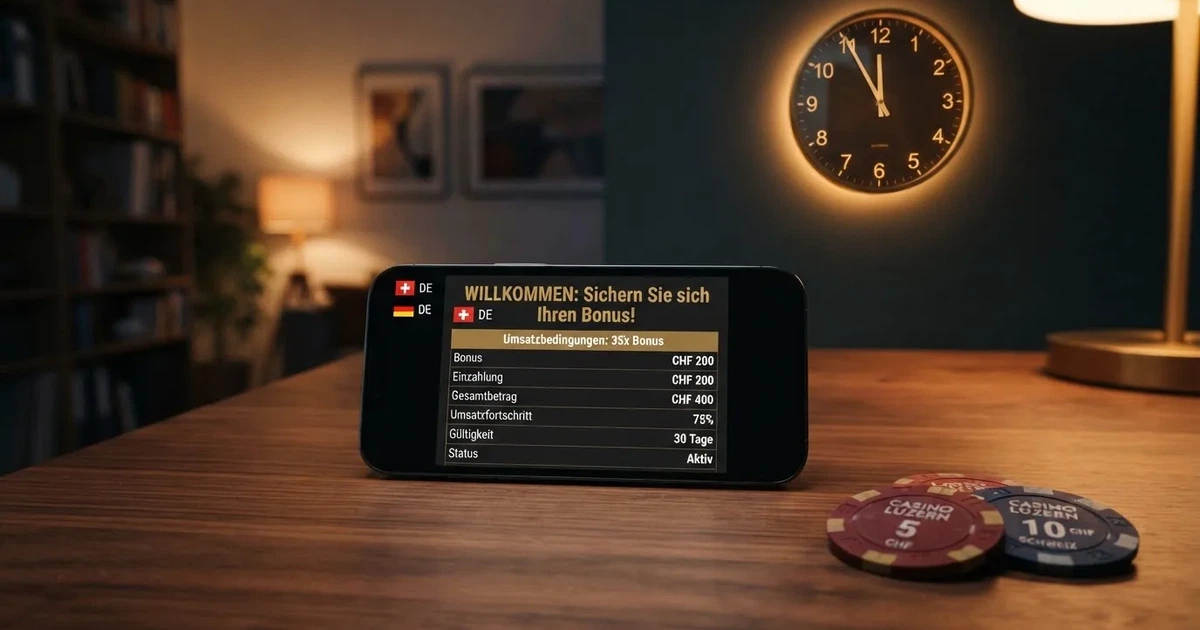 Bildschirm mit Bonusbedingungen, Einsatztabelle und einer Uhr im Hintergrund — bester willkommensbonus online casino