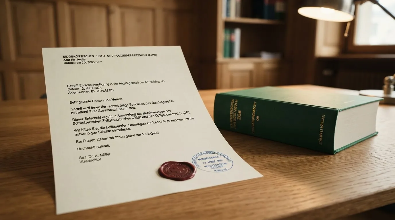 Amtliches Schreiben mit Stempel auf einem Schreibtisch neben einem Gesetzbuch — casino bonus ohne einzahlung