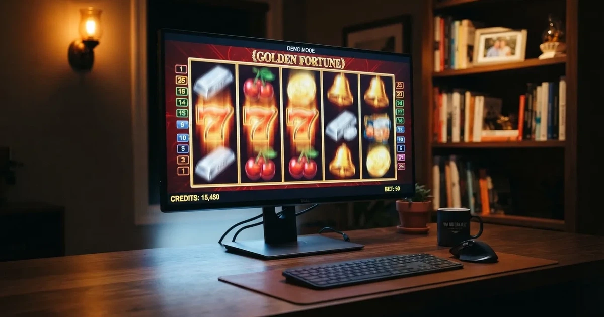 Walzen eines Spielautomaten im Demomodus auf einem Computerbildschirm — online casino bonus ohne einzahlung ohne download
