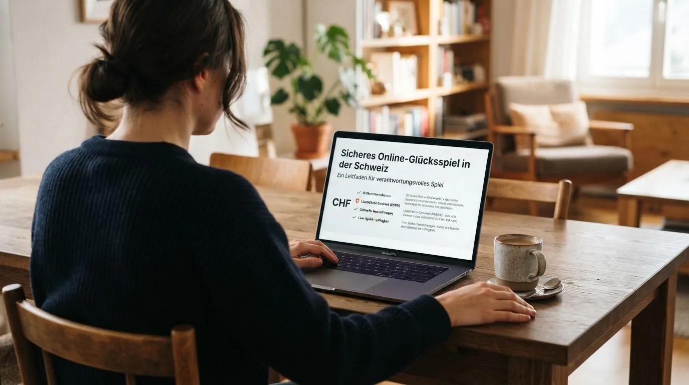 Person am Laptop liest eine Übersichtsseite zu Geldspielen im Internet — online casino bonusbedingungen