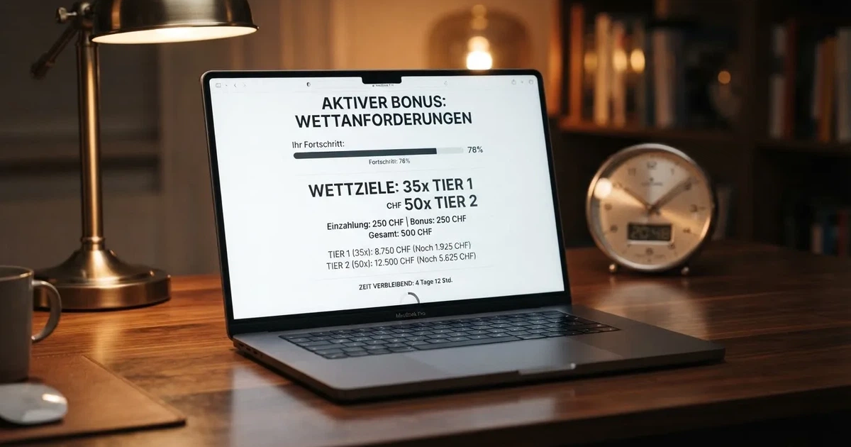Bildschirm mit Bonusbedingungen, Einsatztabelle und einer Uhr im Hintergrund — online casino bonusbedingungen